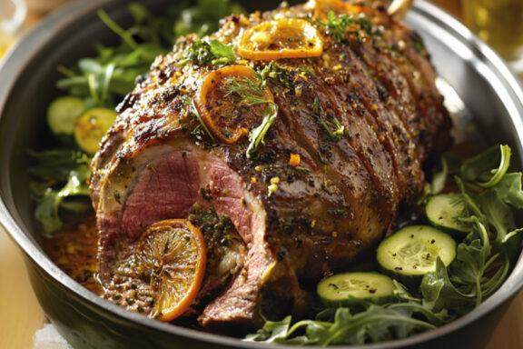 Orange and Fennel-Rubbed Lamb Leg in a bowl