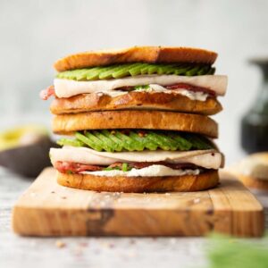 turkey avocado sandwich stacked two high