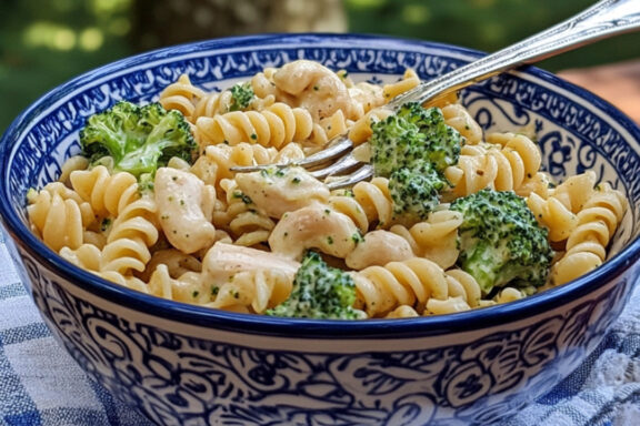 Chicken Broccoli Alfredo Pasta in a bowl