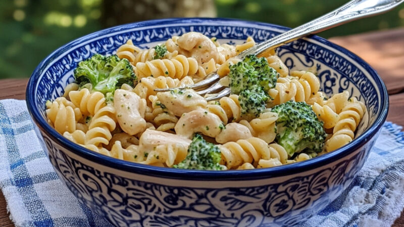 Chicken Broccoli Alfredo Pasta in a bowl