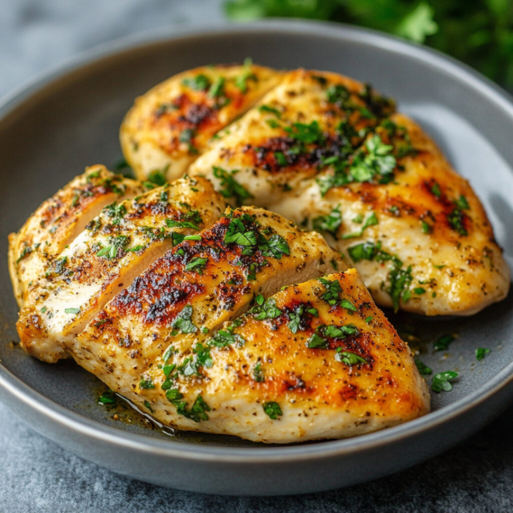 Air Fryer Frozen Chicken Breasts on a plate