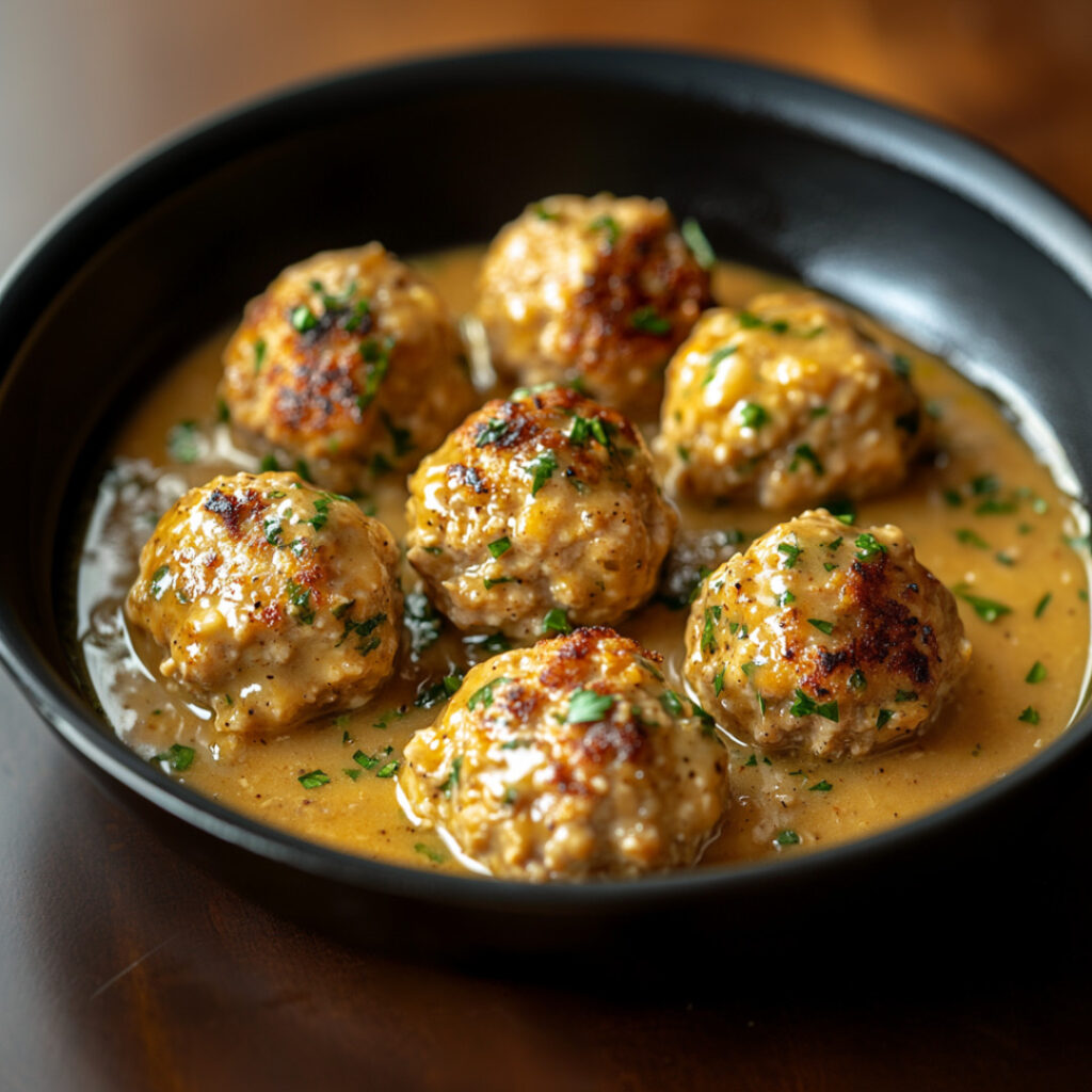 Dijon Ground Chicken Meatballs in a bowl