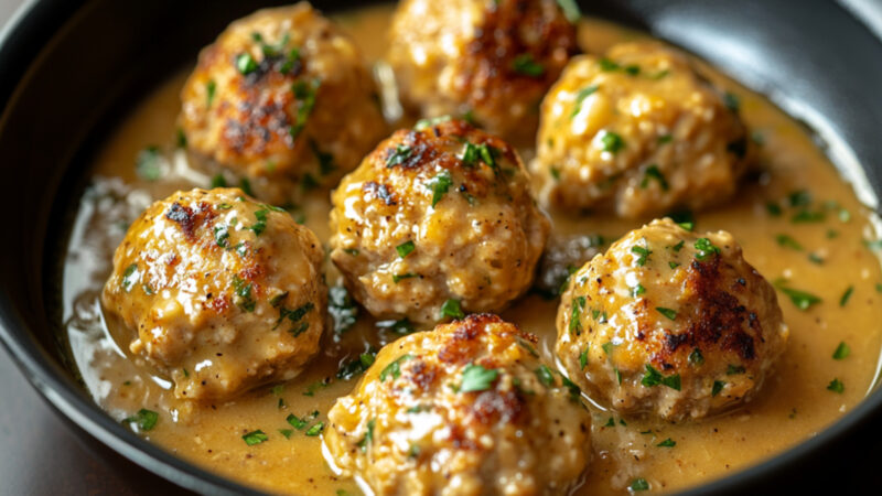 Dijon Ground Chicken Meatballs in a bowl