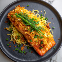 Potato Chip-Crusted Sockeye Salmon on a plate