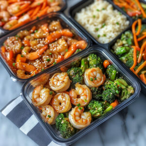 Sesame Shrimp Stir-Fry in a meal prep container