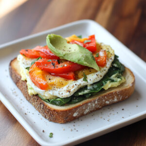 Spinach & Bell Pepper Egg White Toast on a plate