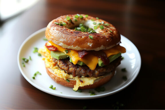 Loaded Breakfast Bagel on a plate