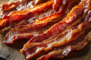 Maple-Glazed Bacon on a chopping board