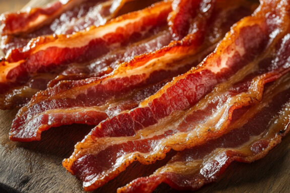 Maple-Glazed Bacon on a chopping board