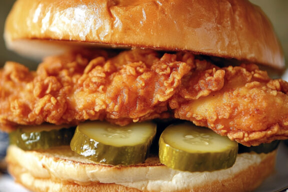 Chicken Sandwich with Pickles on a plate