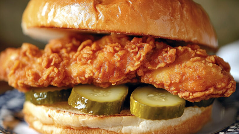Chicken Sandwich with Pickles on a plate