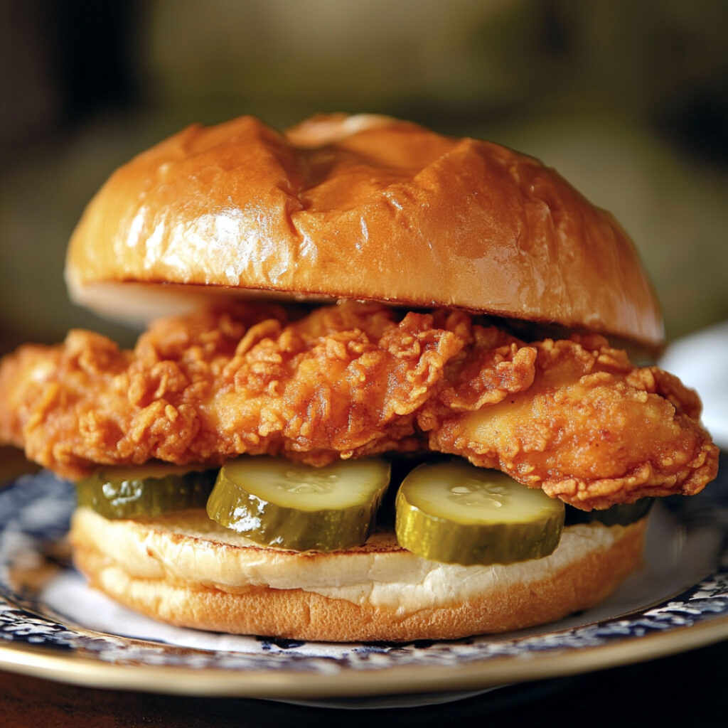 Chicken Sandwich with Pickles on a plate