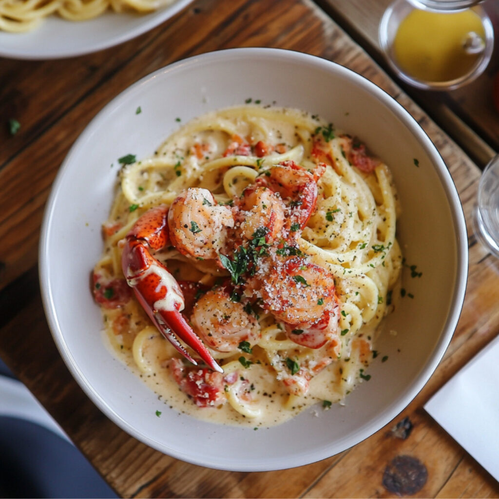Lobster Carbonara in a bowl