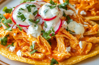 Buffalo Chicken Tostadas on a plate