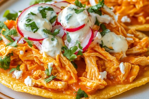 Buffalo Chicken Tostadas on a plate