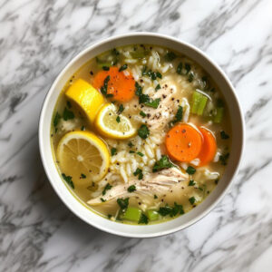 Lemon Chicken & Rice Soup in a bowl