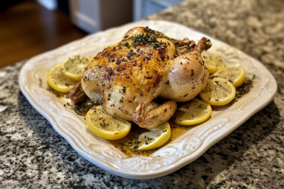 Perfectly Roasted Chicken on a serving plate