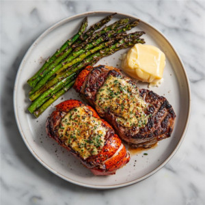 Surf and Turf Ribeye Steak & Lobster on a plate