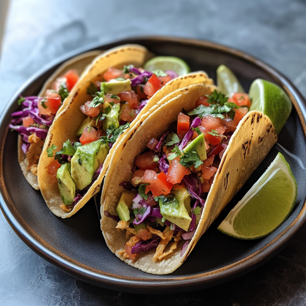 Smash Burger Tacos with Avocado and Healthy Slaw on a plate