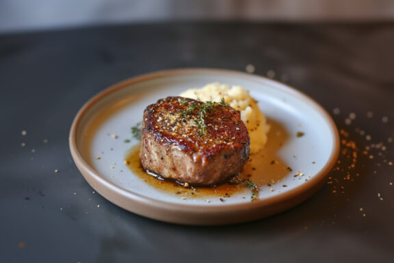 Simple Reverse-Seared Filet Mignon on a plate