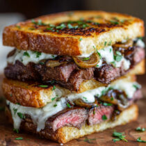 Garlic Bread Ribeye Steak Sandwich