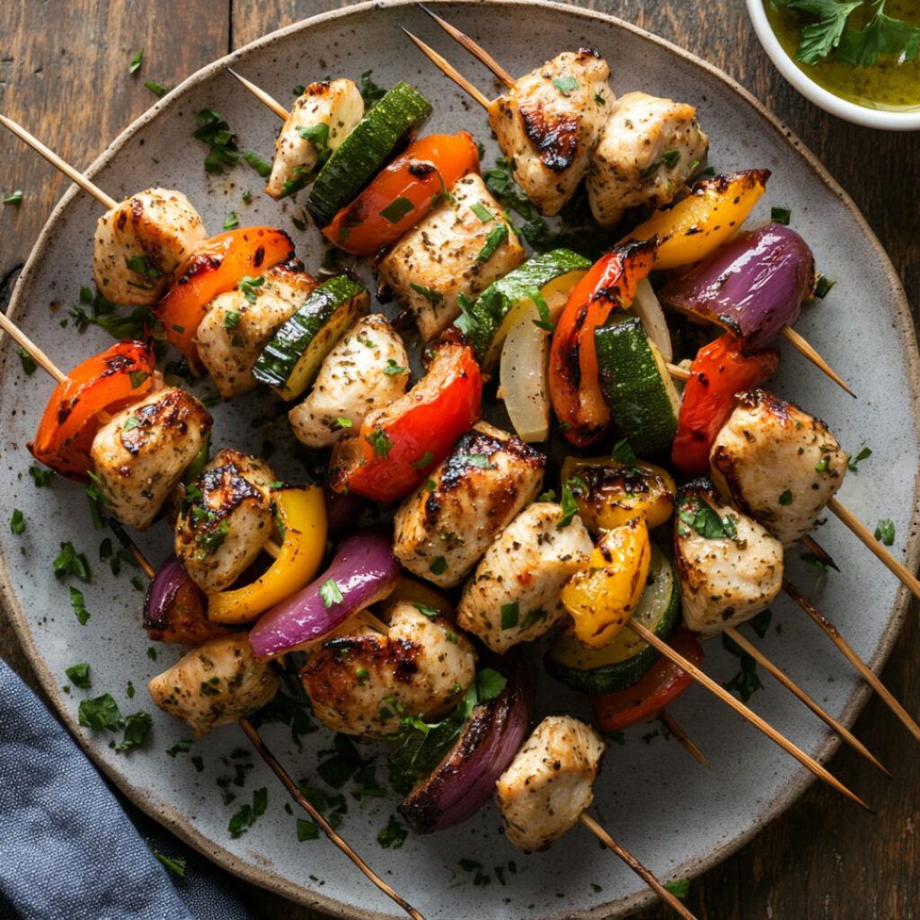 Oven-Baked Chicken Kebabs with Summer Vegetables
