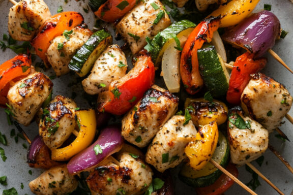 Oven-Baked Chicken Kebabs with Summer Vegetables