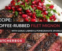 Coffee-Rubbed Filet Mignon with Garlic Labneh & Pomegranate Sparkle