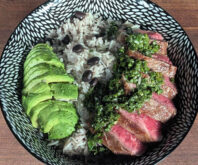 Seared Steak and Rice Bowls with Black Beans, Avocado, and Chimichurri
